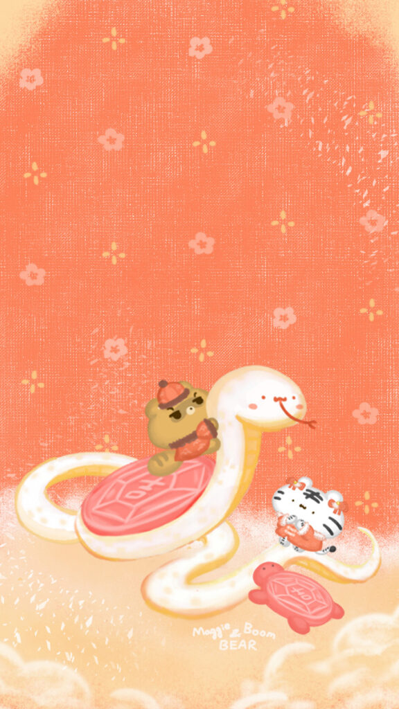美吉熊與爆爆熊2025年1月桌布，手機版本的桌布