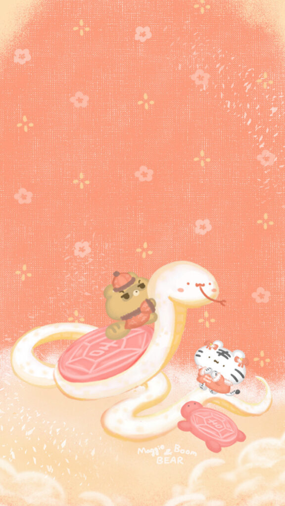 美吉熊與爆爆熊2025年1月桌布，手機版本的桌布