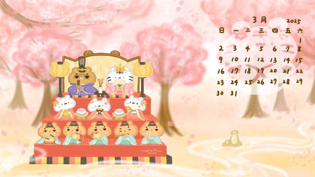 美吉熊與爆爆熊2025年3月桌布，電腦與平板版本的有日期桌布
