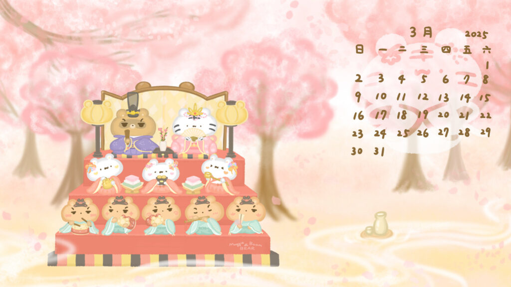 美吉熊與爆爆熊2025年3月桌布，電腦與平板版本的有日期桌布