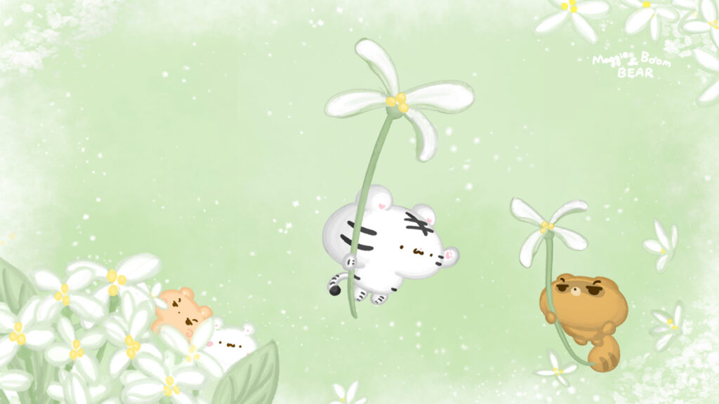 美吉熊與爆爆熊2025年4月桌布，電腦與平板版本的無日期桌布