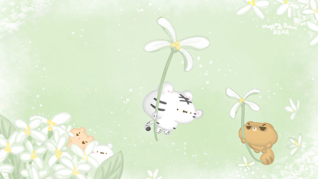 美吉熊與爆爆熊2025年4月桌布，電腦與平板版本的無日期刷淡桌布