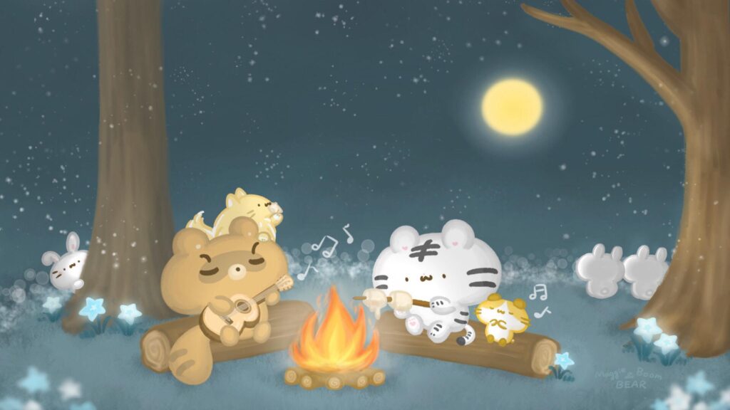 美吉熊與爆爆熊2024年9月桌布，營火晚會