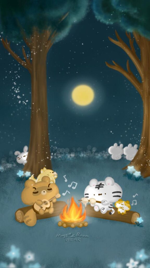 美吉熊與爆爆熊2024年9月桌布，營火晚會