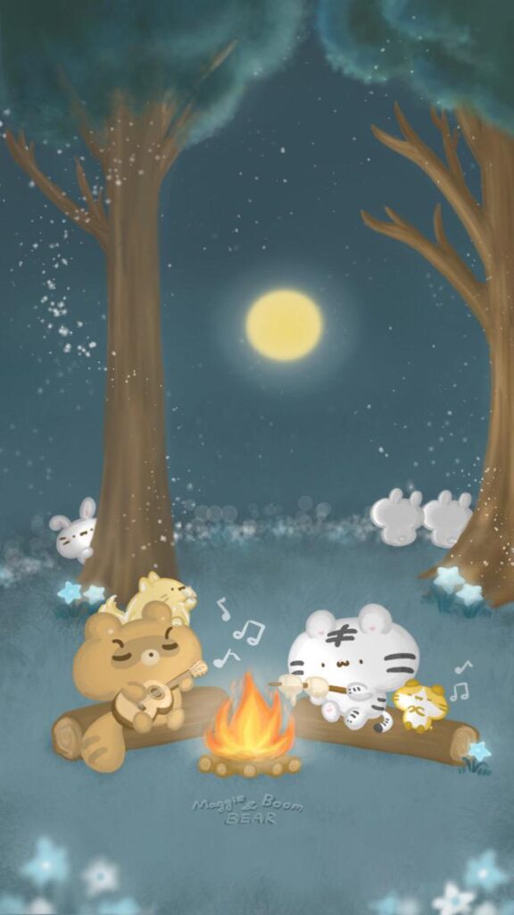 美吉熊與爆爆熊2024年9月桌布，營火晚會