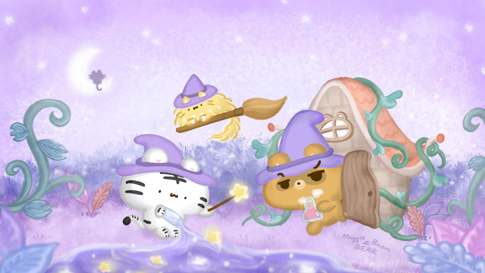 美吉熊與爆爆熊2024年10月桌布，魔法世界