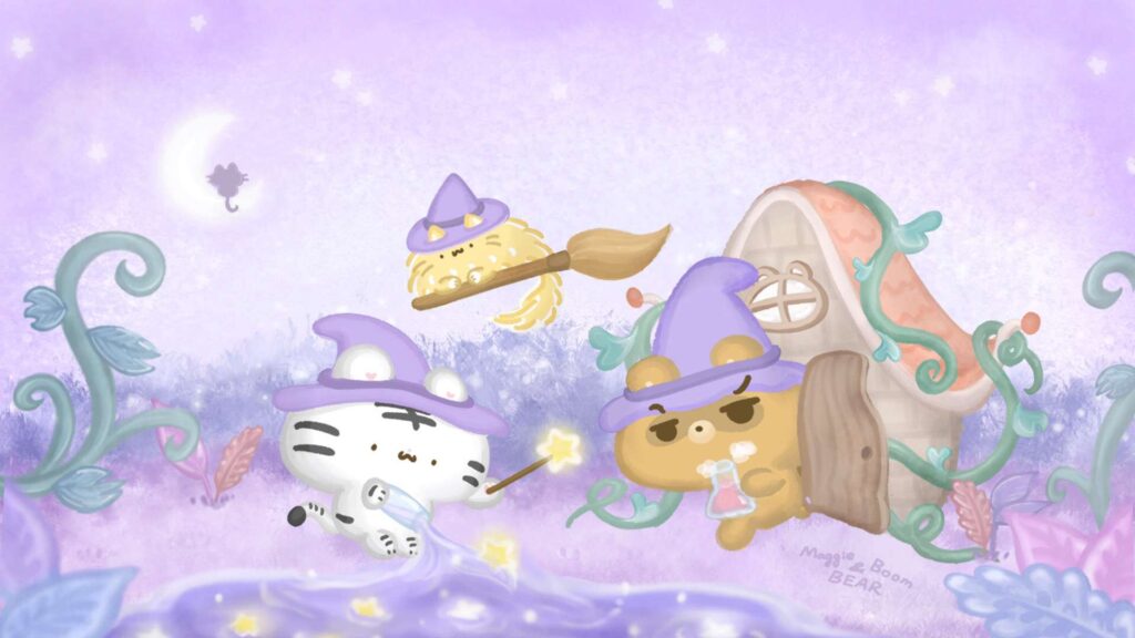 美吉熊與爆爆熊2024年10月桌布，魔法世界