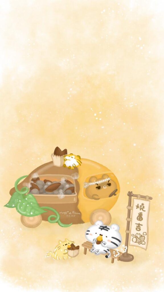美吉熊與爆爆熊2024年12月桌布，燒番吉