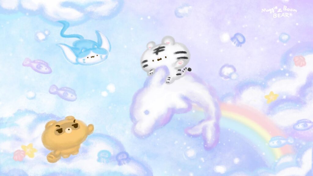 美吉熊與爆爆熊2025年8月桌布，遨遊雲夢