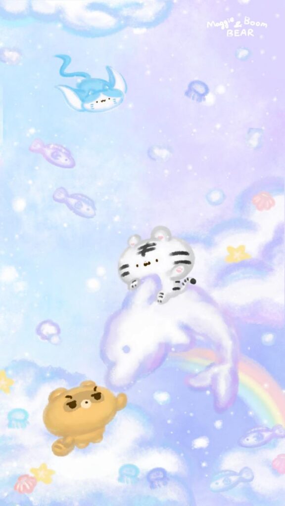 美吉熊與爆爆熊2025年8月桌布，遨遊雲夢