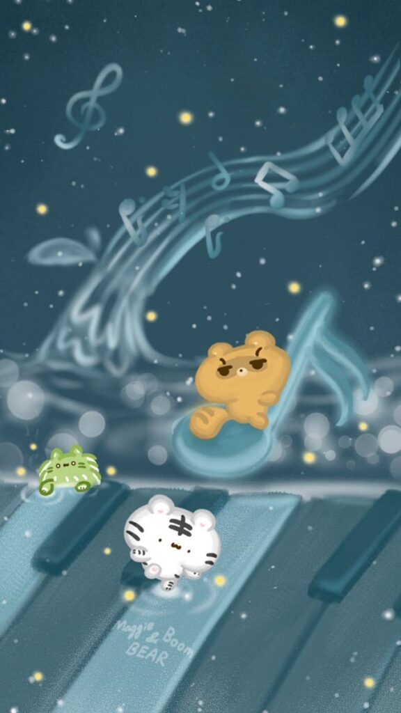 美吉熊與爆爆熊2025年9月桌布，琴樂精靈