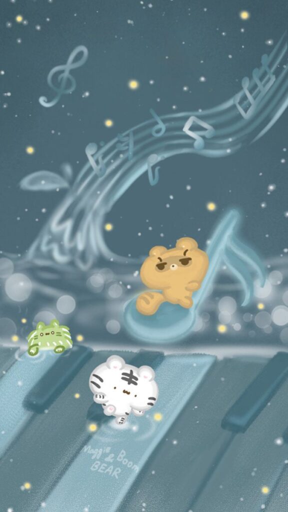 美吉熊與爆爆熊2025年9月桌布，琴樂精靈