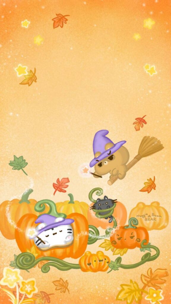 美吉熊與爆爆熊2025年10月桌布，魔法南瓜