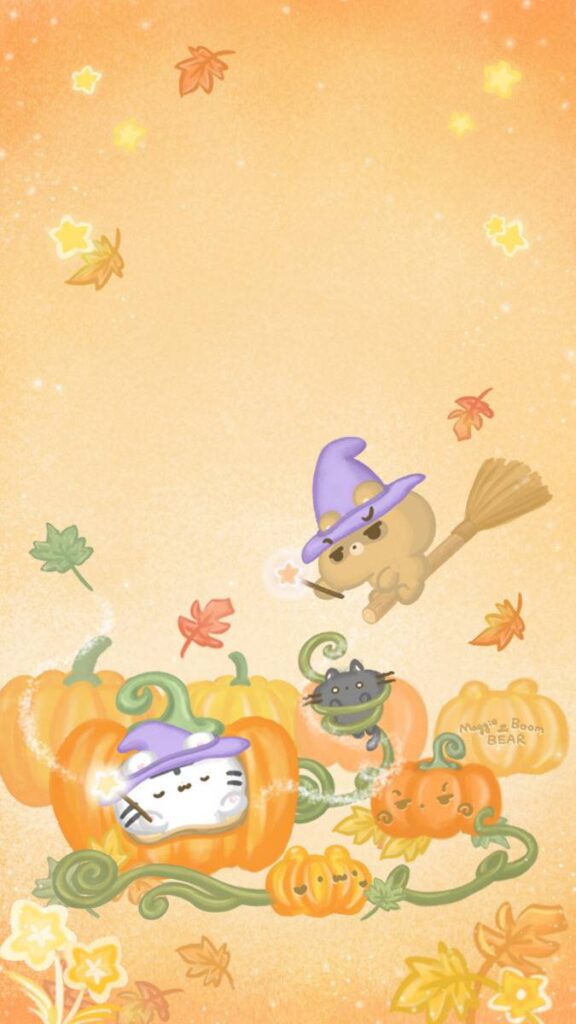 美吉熊與爆爆熊2025年10月桌布，魔法南瓜