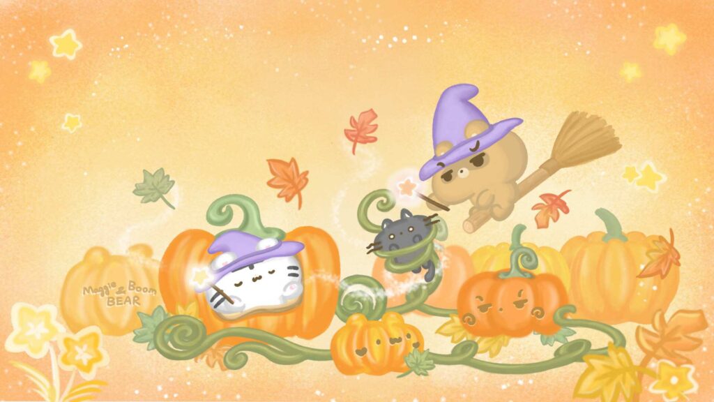 美吉熊與爆爆熊2025年10月桌布，魔法南瓜